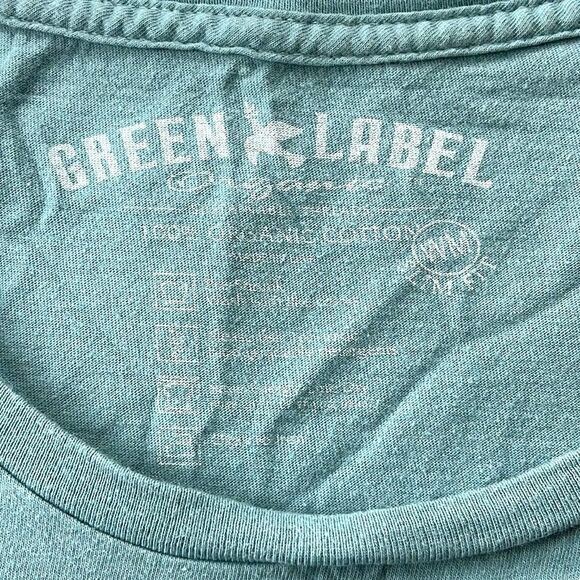 Green Label Top Womens Medium Blue Slim Fit Organic Cotton Respect Labor T-Shirt - Picture 8 of 11